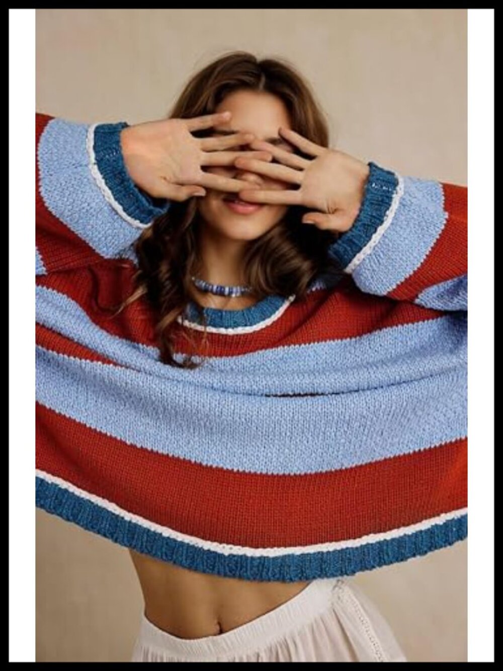 Oversized Striped Chunky Knit Crewneck Pullover Sweater - Picture 4 of 6